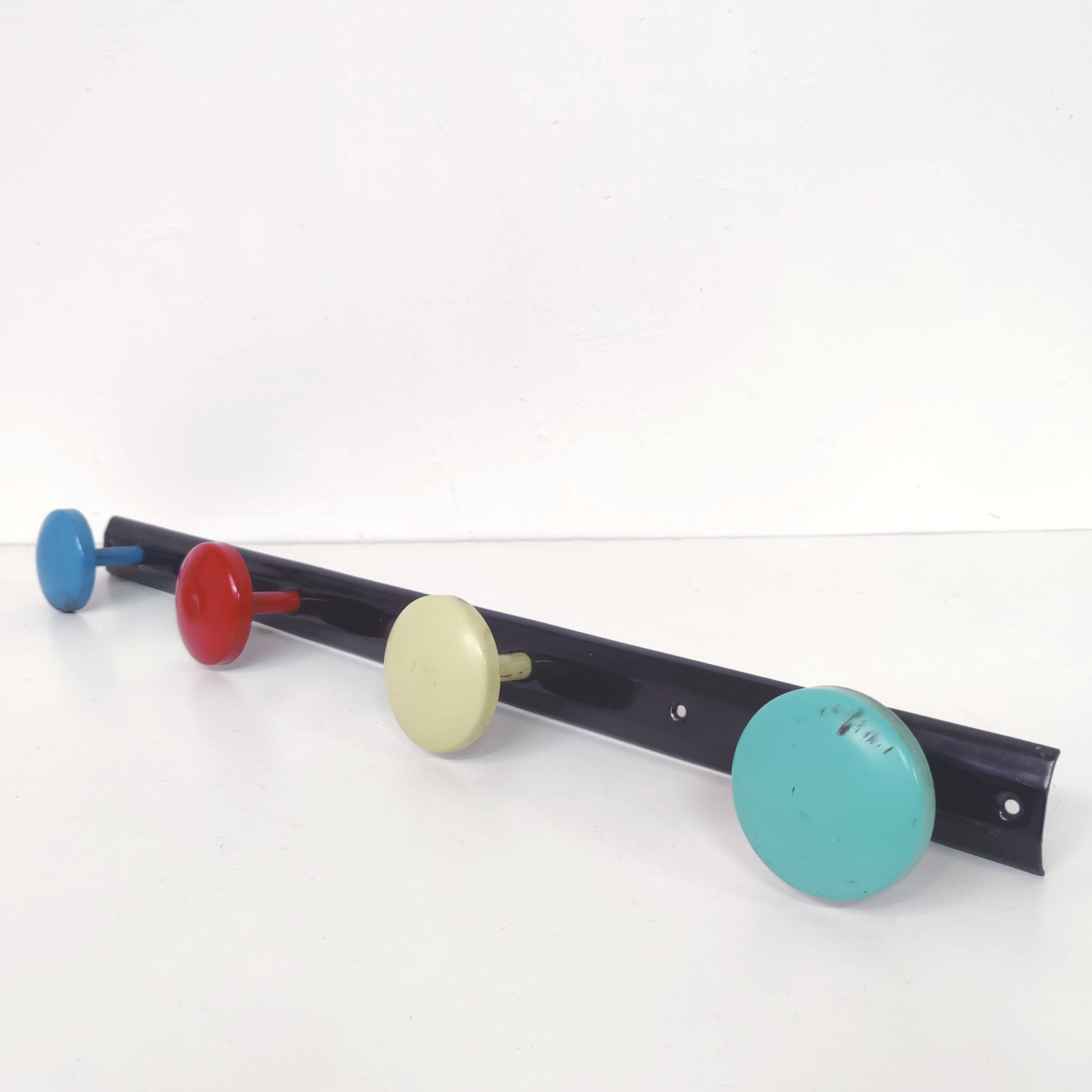 Vintage wall coat rack 4 metal hooks