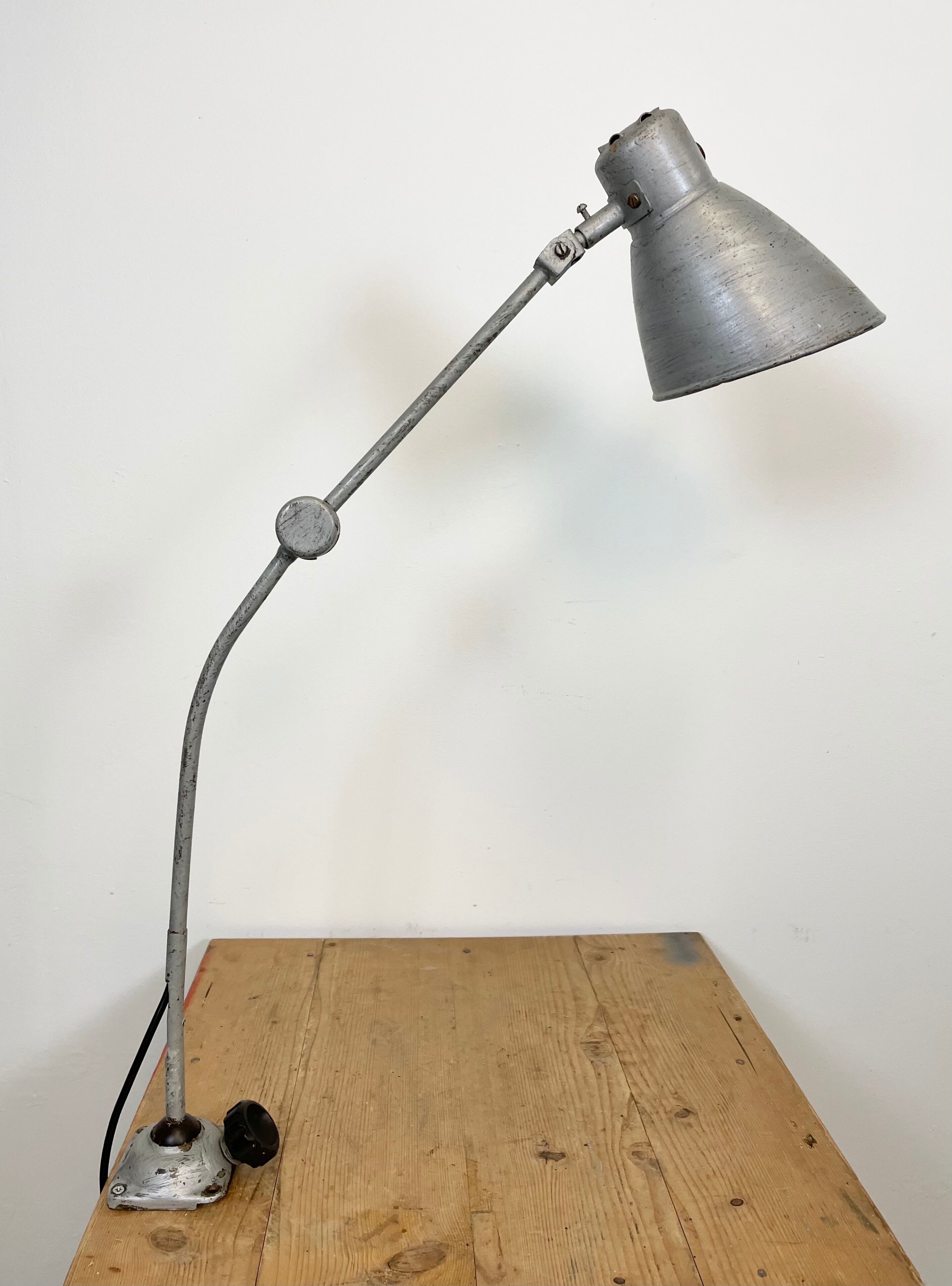 Grey industrial workshop table lamp, 1960s