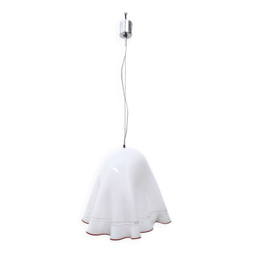 White Blown Glass Pendant Mod. Zenda by Luciano Vistosi, Italy