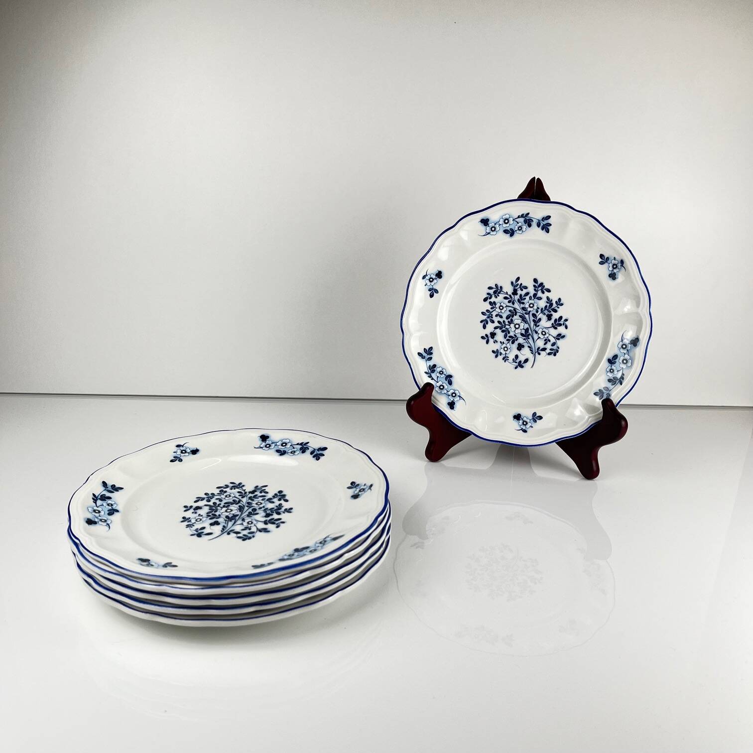 6 assiettes à dessert Fleurs bleues, KG Lunéville