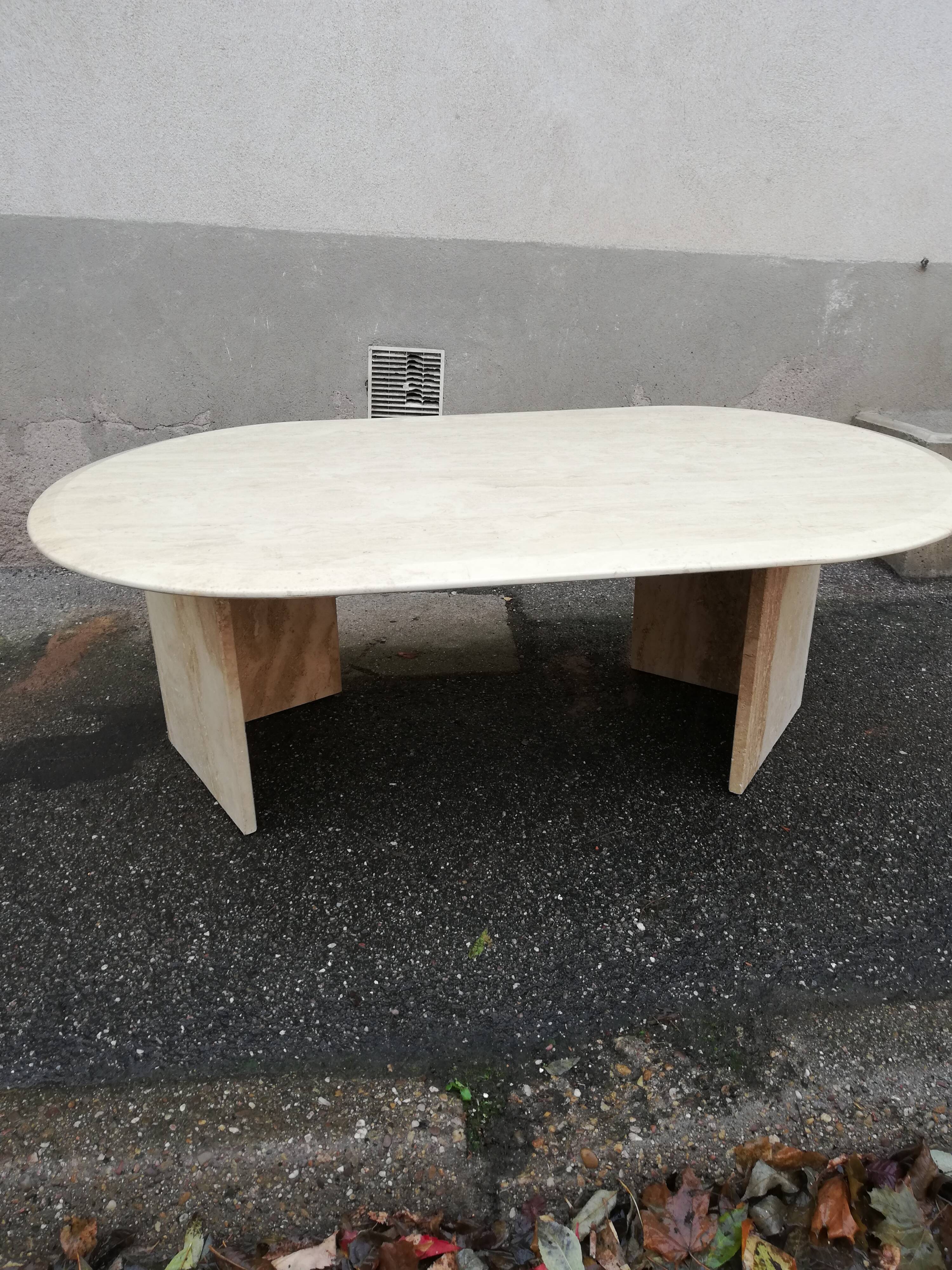 Vintage oval travertine coffee table