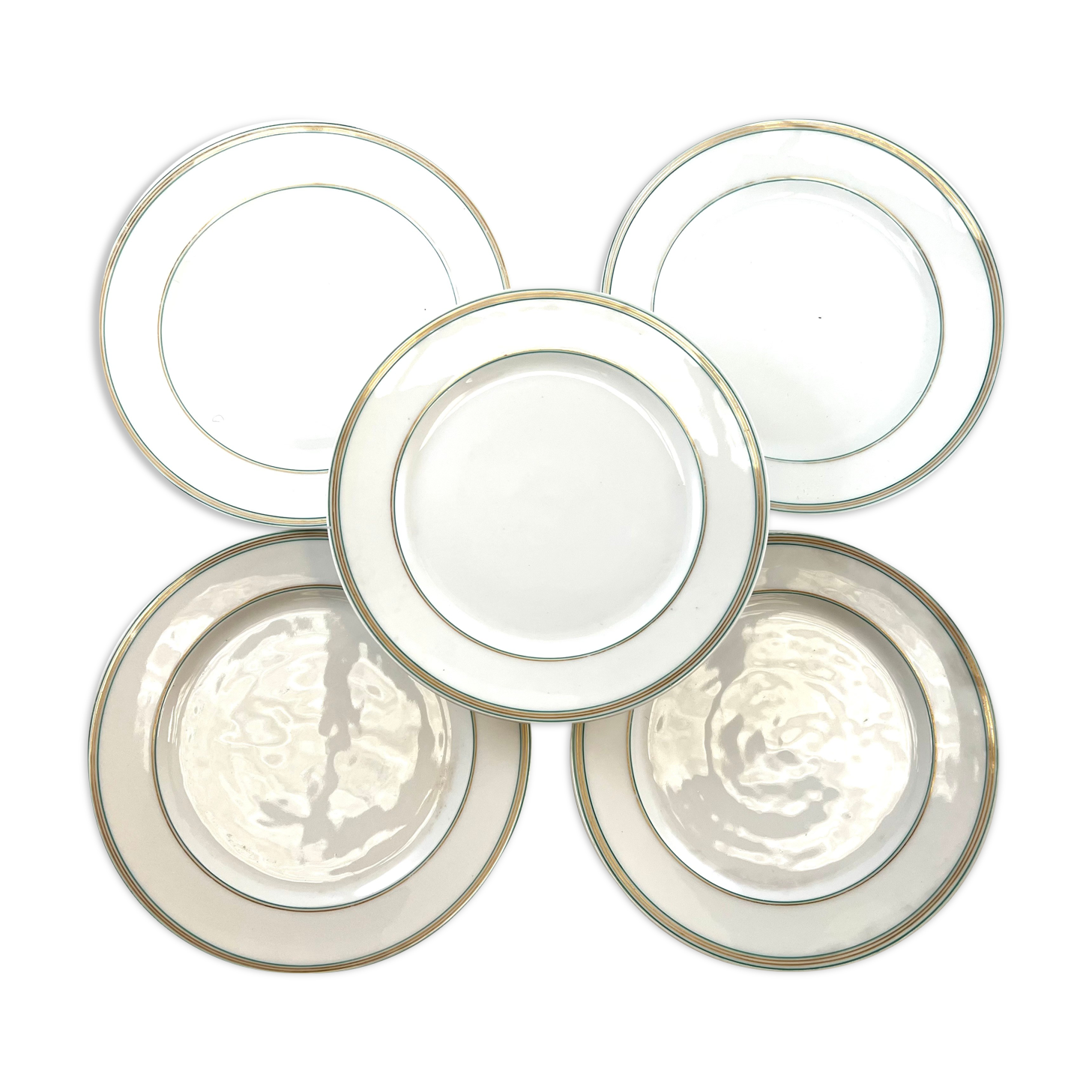 5 assiettes dessert blanche avec liseré vert 19,5cm