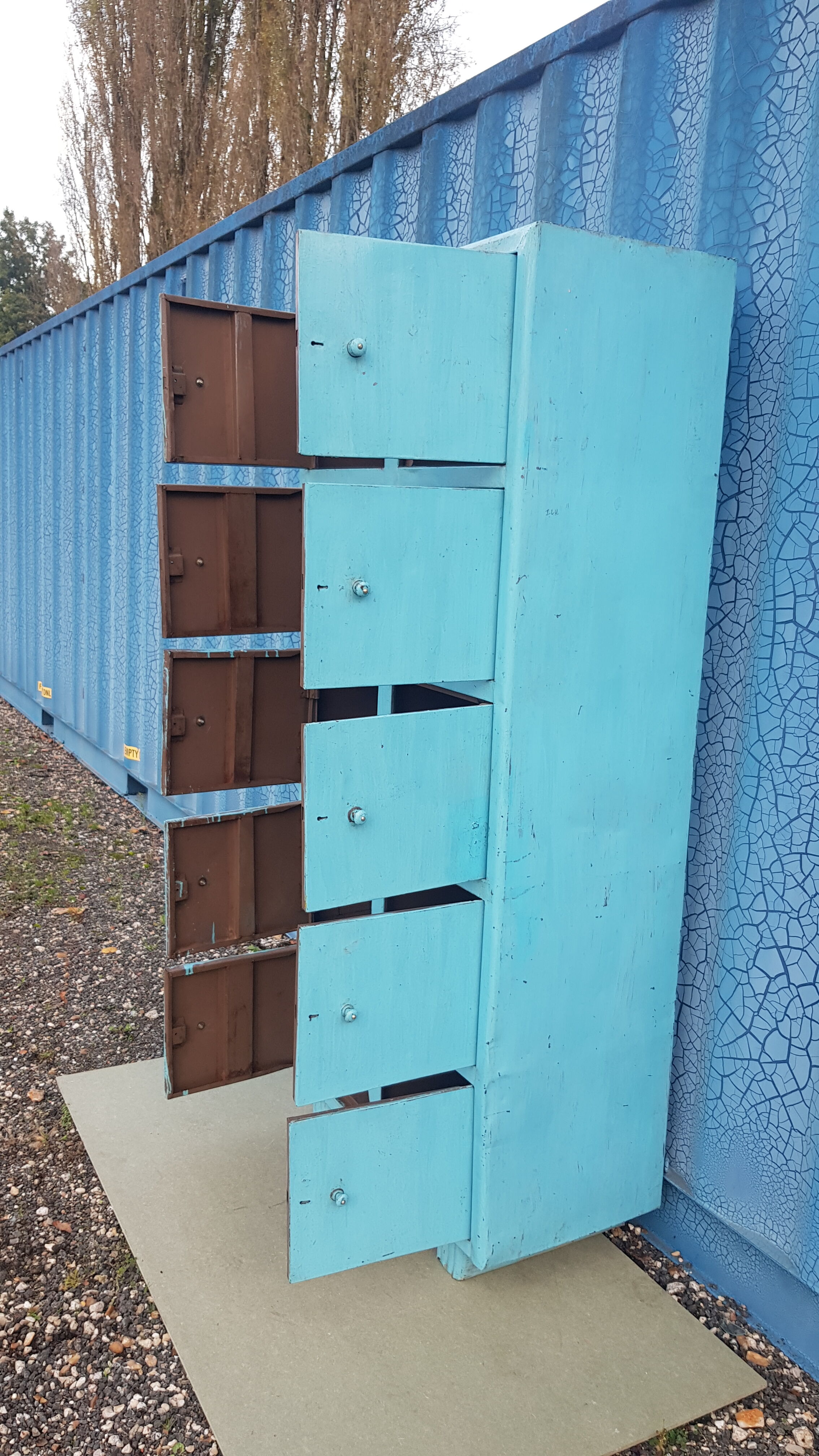 Old metal workshop furniture original turquoise patina