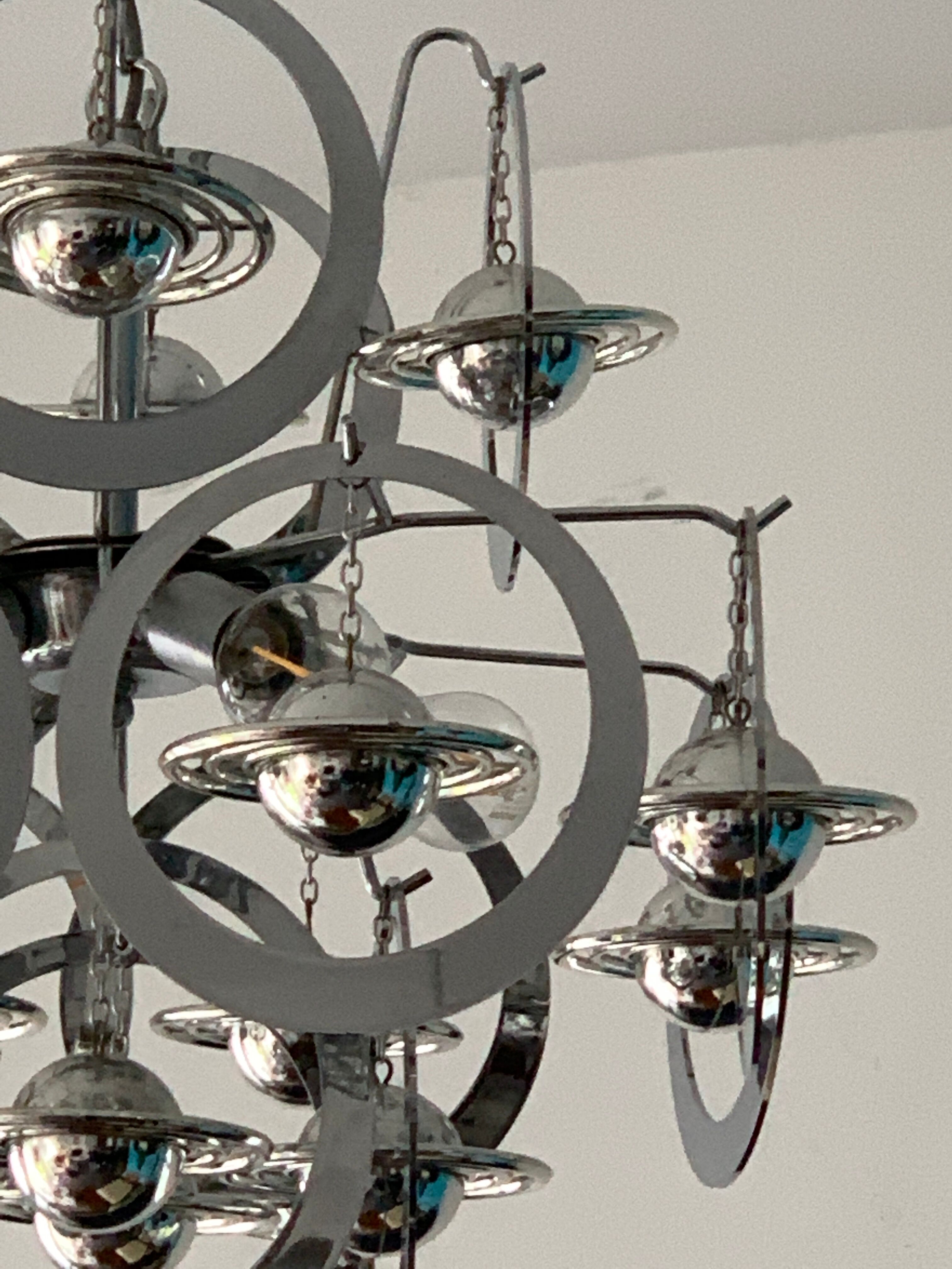 Italian design pendant lamp or chandelier, 16 planets Saturn, space age, 1970