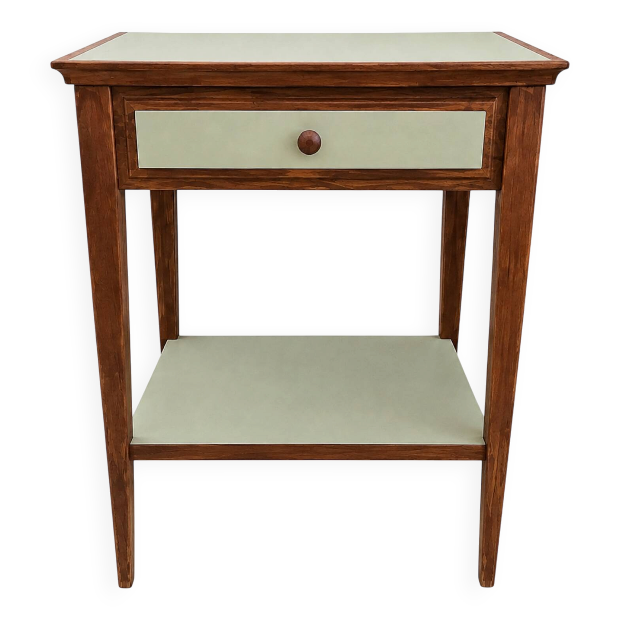 Small vintage table in sage green wood.