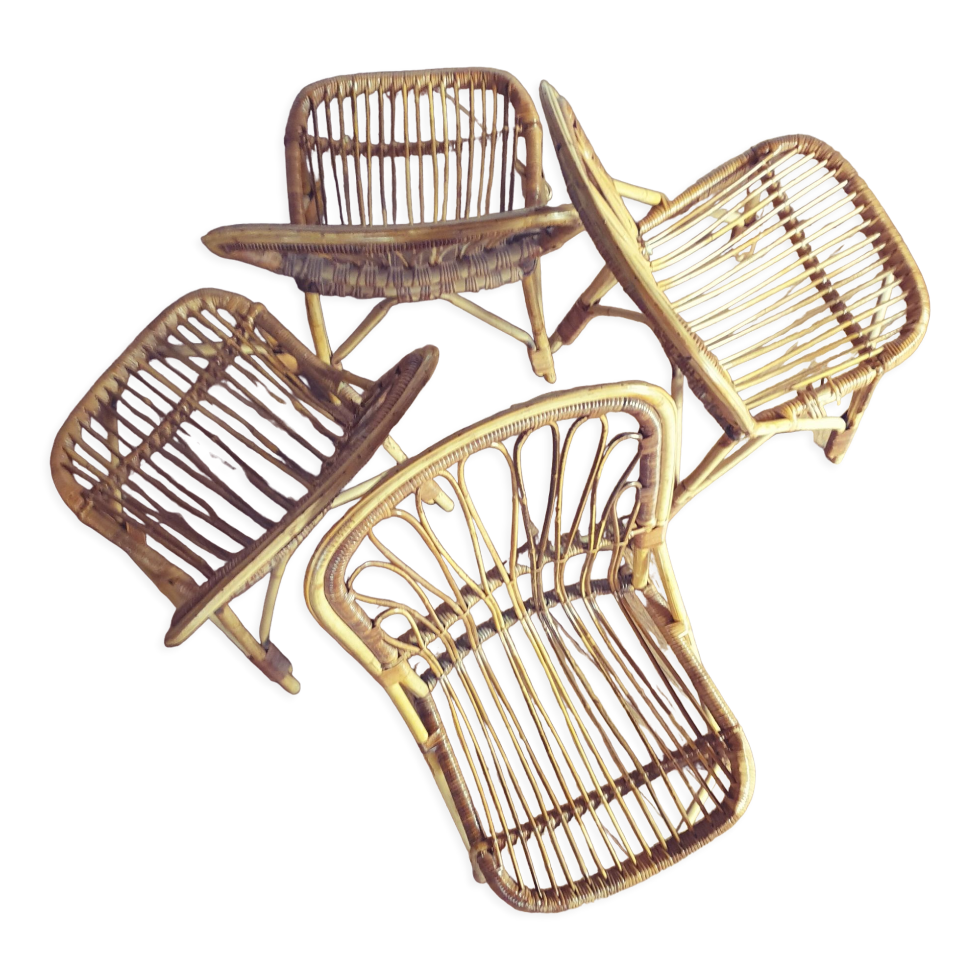4 vintage rattan chairs