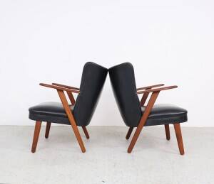 Danish teak and skai armchairs, Erhardsen & Andersen 1960s