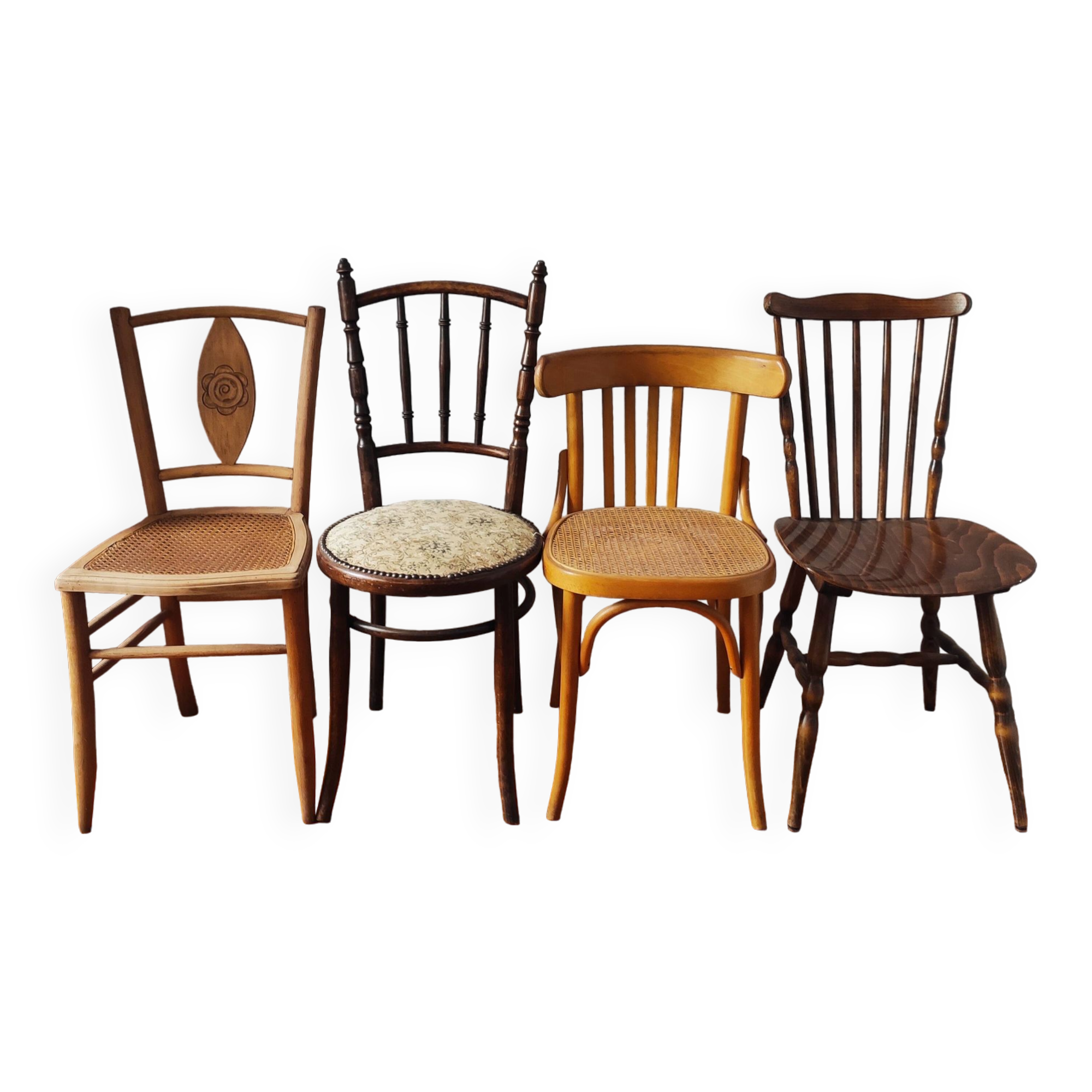 Set of 4 mismatched bistro chairs