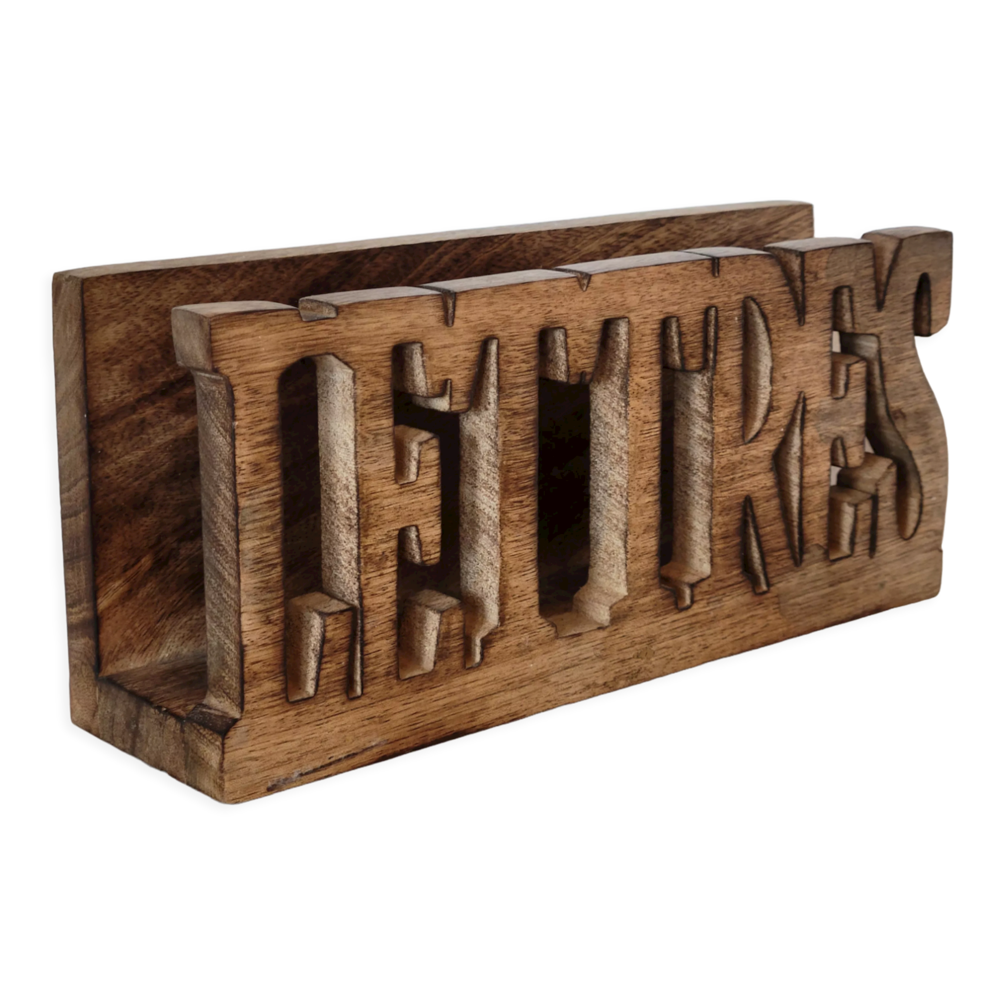Mail rack carved wooden letter holder LETTERS