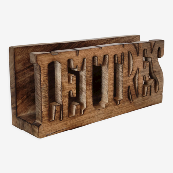 Mail rack carved wooden letter holder LETTERS