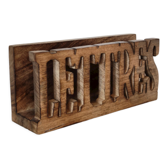 Mail rack carved wooden letter holder LETTERS