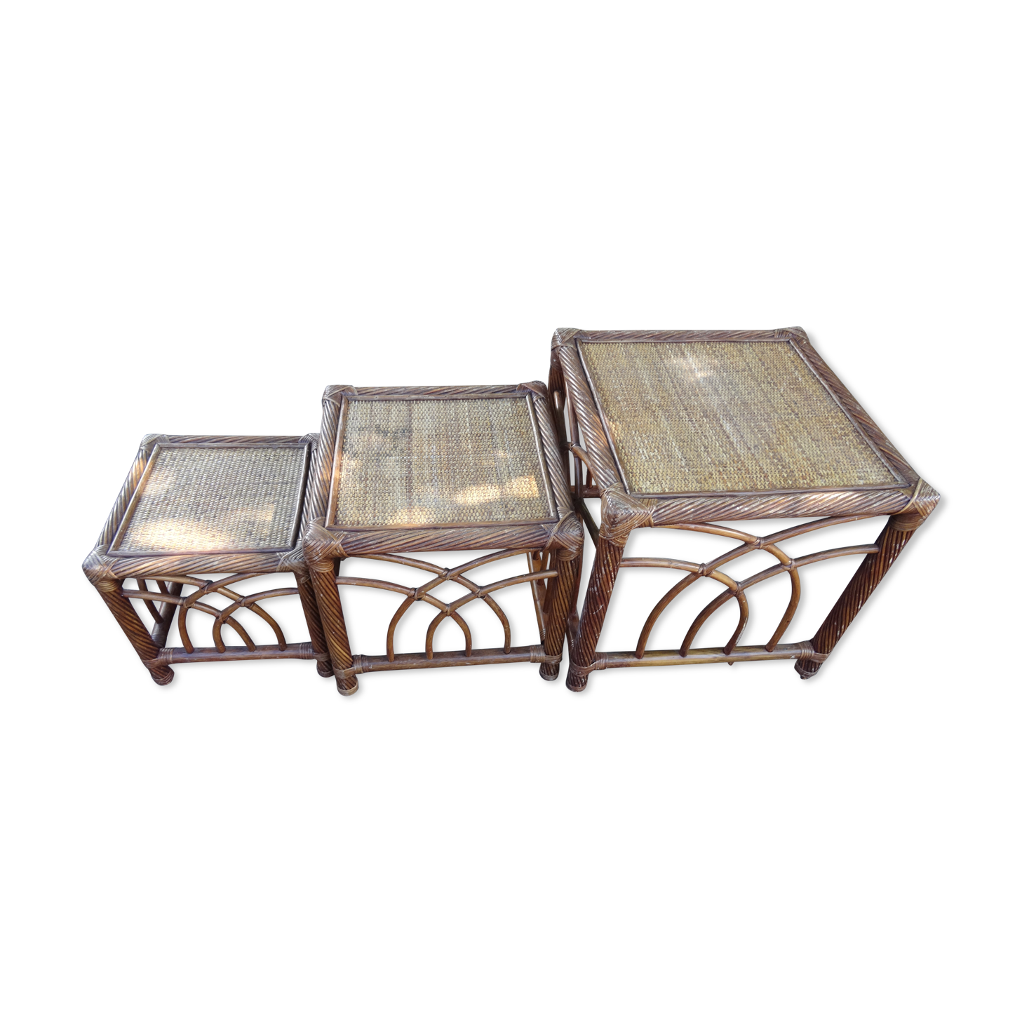 Trio of bamboo and rattan tables