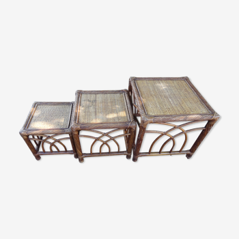 Trio of bamboo and rattan tables