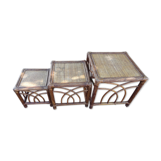 Trio of bamboo and rattan tables