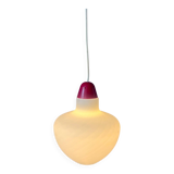 Vintage opal glass pendant light with red top and ceiling cover
