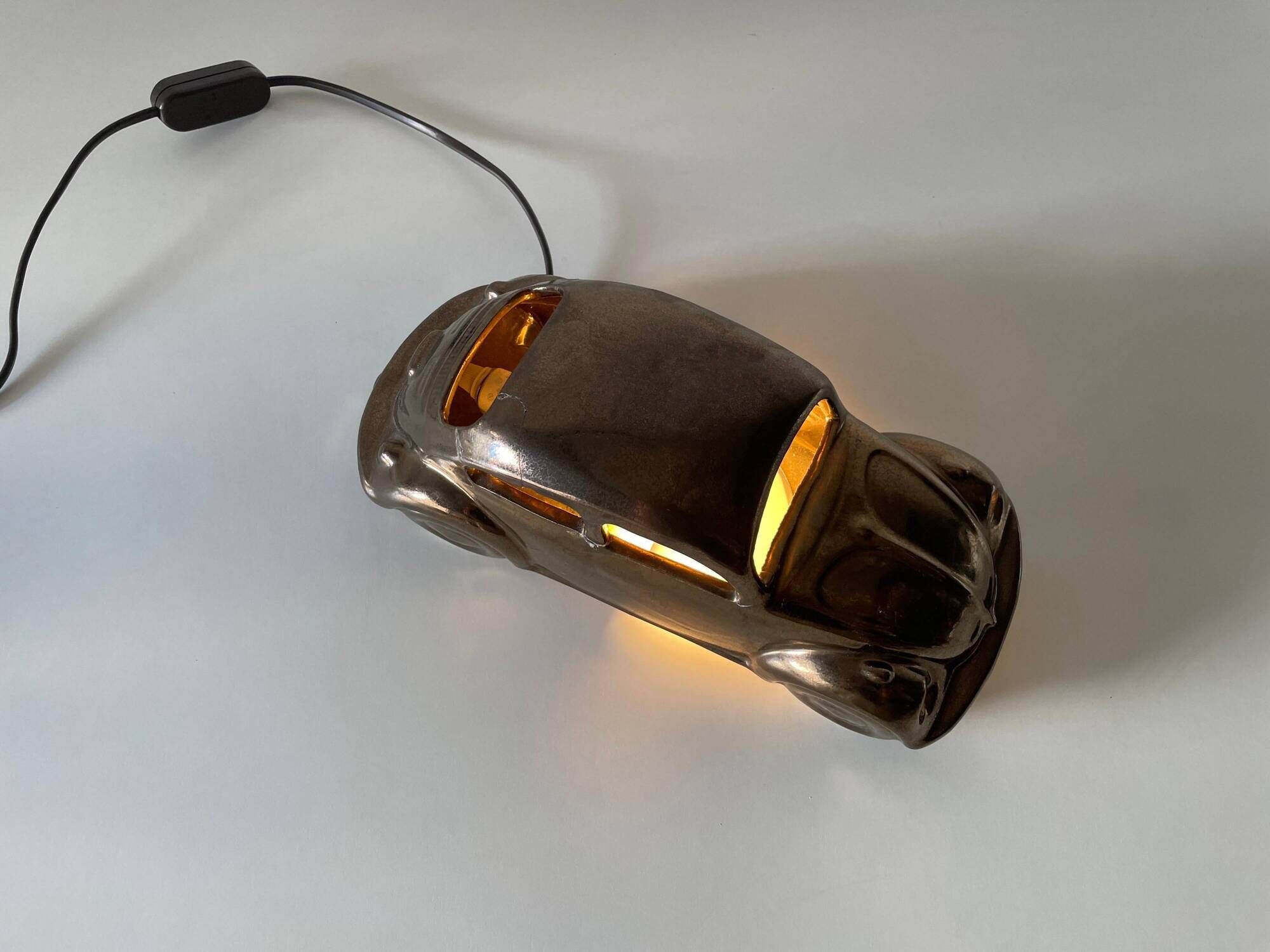 Pan W. Goebel KG Volkswagen Beetle Desk Lamp Lovely Ceramic, 1970s, Germany