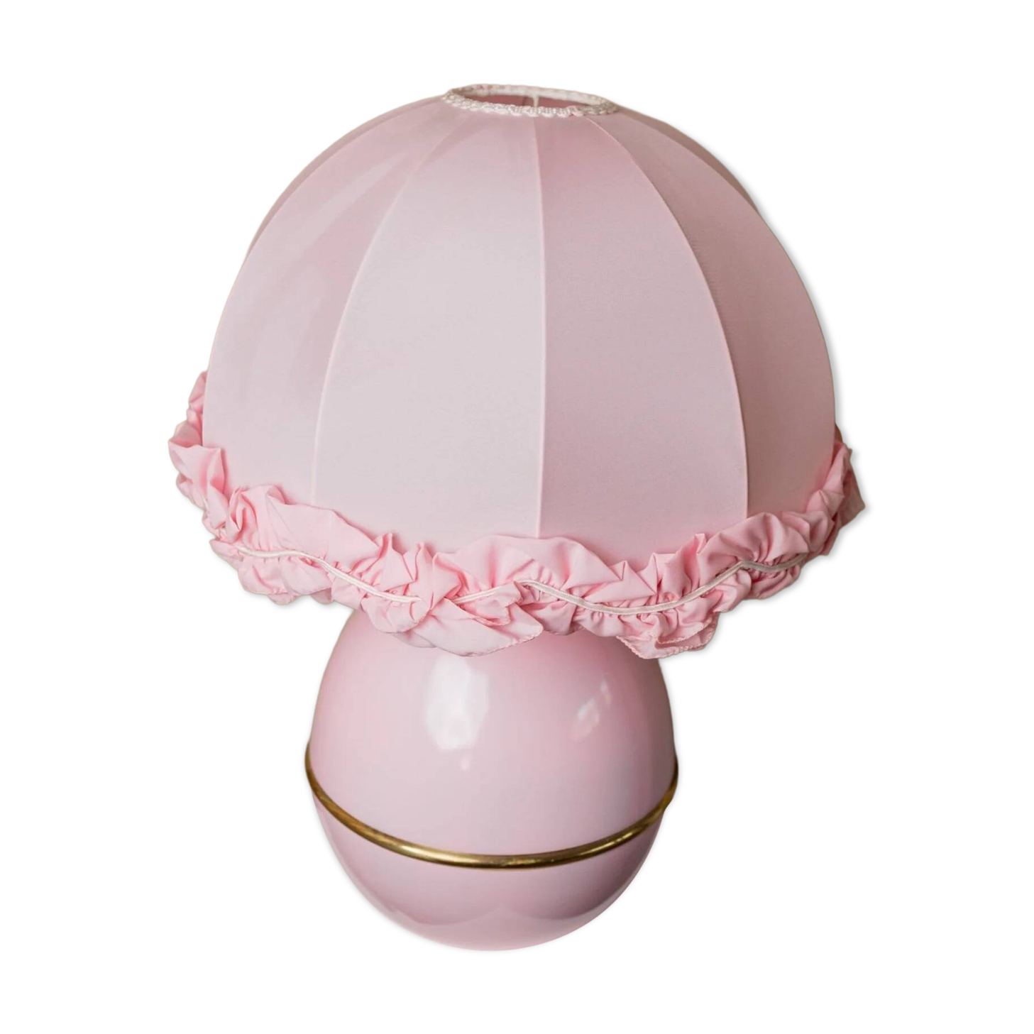 Lampe de table en métal rose XXL avec abat-jour froncé - Régence hollywoodienne des années 1980, fabriquée en Italie