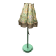 Mid-century green plastic and wood floor lamp, coral fringed shade (1950s)