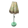 Mid-century green plastic and wood floor lamp, coral fringed shade (1950s)