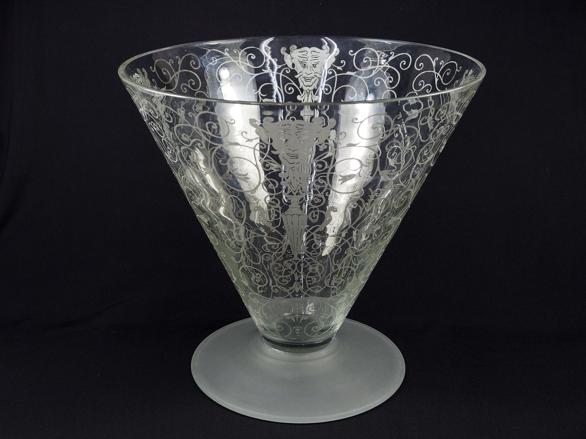 Antique Baccarat Etched Baroque & Mascaron Large Vase