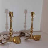 Lot de 2 lampes Hollywood Regency, années 1960/70, en laiton