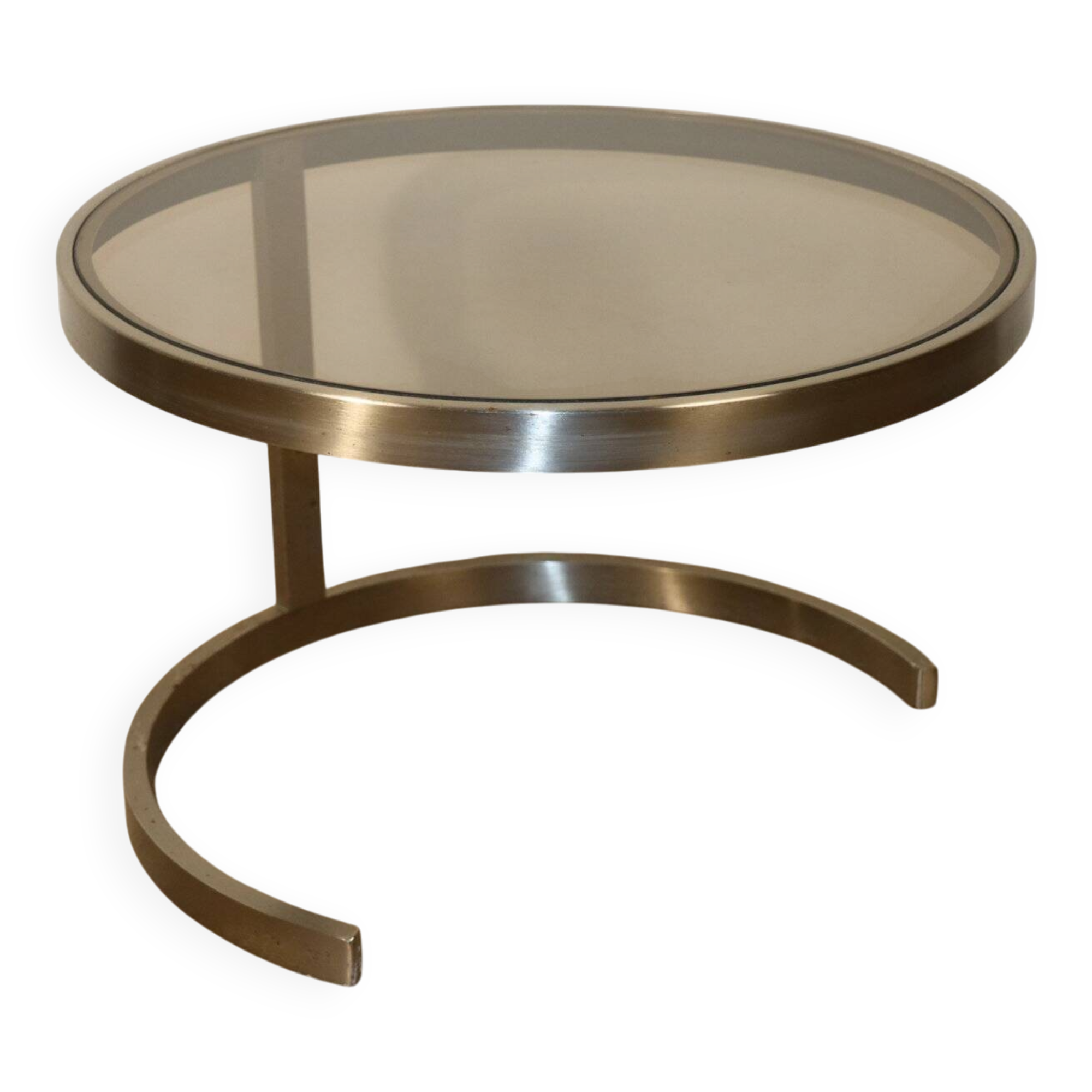 Table basse d'appoint vintage en acier brossé et verre, 1970