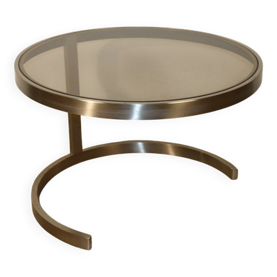 Table basse d'appoint vintage en acier brossé et verre, 1970