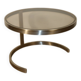 Table basse d'appoint vintage en acier brossé et verre, 1970