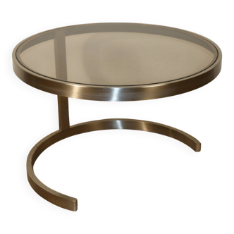 Vintage side table in brushed steel and glass, 1970