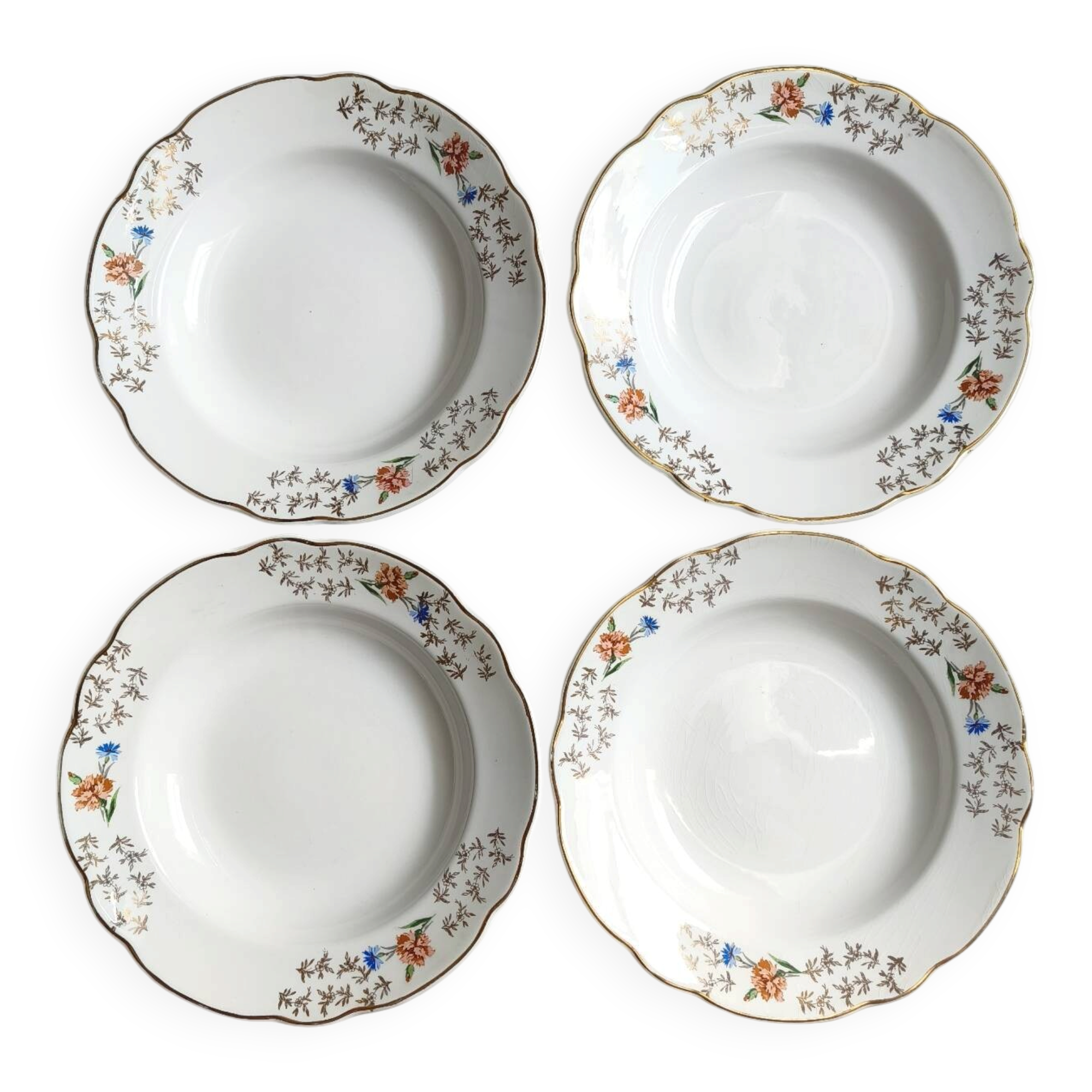Lot de 4 assiettes creuses vintage Sarreguemines modèle Béarn fleurs