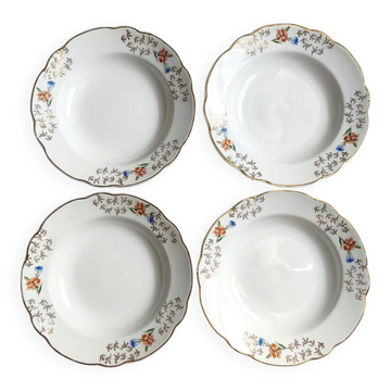 Set of 4 vintage Sarreguemines deep plates model Béarn flowers