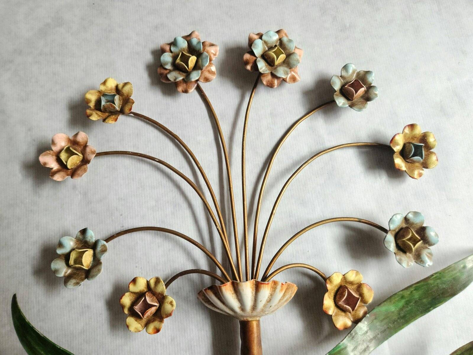 XL Vintage Mid-Century handmade 2 light bouquet wall lamp Italy 1950-1970