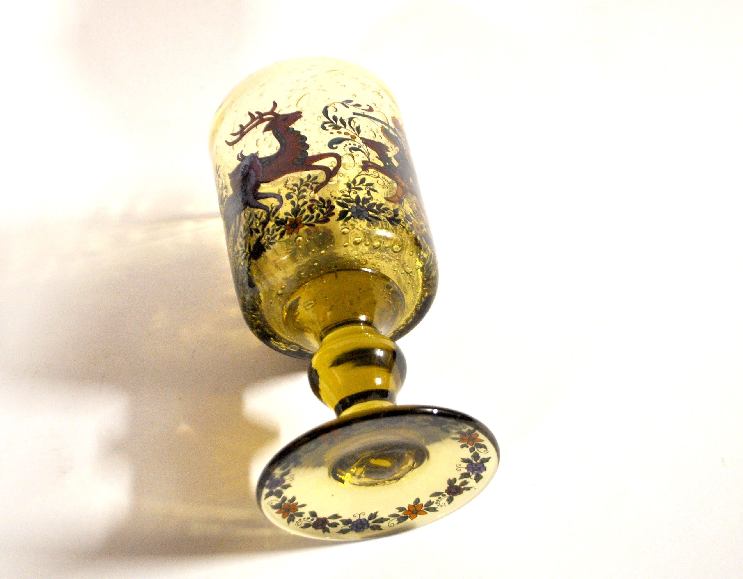 Roemer glass in bubble glass, enamelled, hunter Alfred TAUBE VOHENSTRAUSS Germany