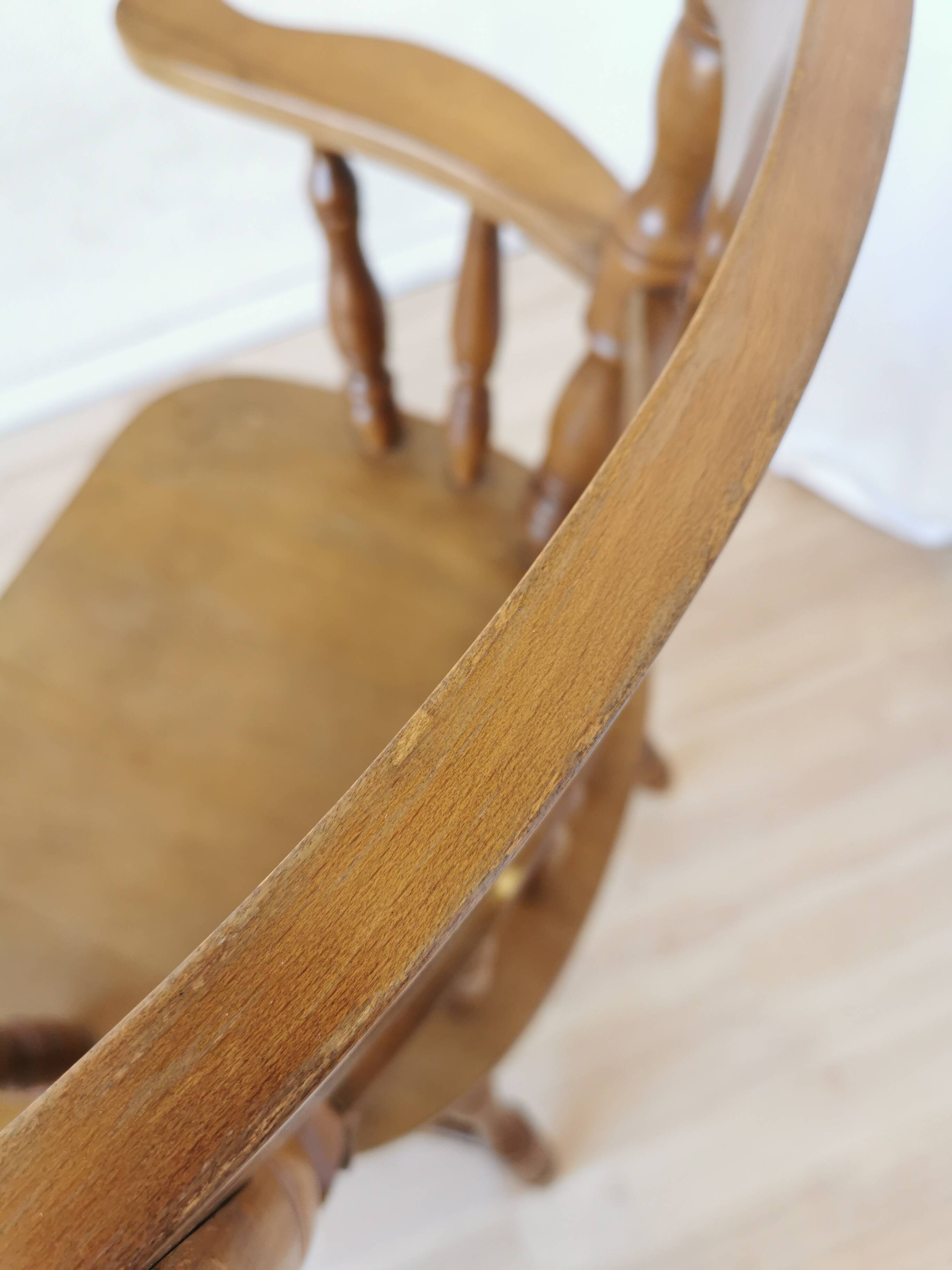 Vintage Beech Wood Windsor Dining Chair - 1970s Captains Armchair