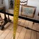 Large antique dining table in wrought iron and smoked glass,
