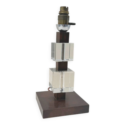 Pied de lampe moderniste Art déco en bois et verre, France 1930