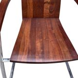 Ensemble vintage de quatre chaises design en hêtre massif chrome