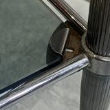 Vintage 1950s silver metal bar cart with wheels and two glass shelves