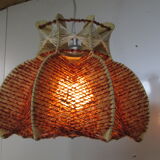 Scandinavian pendant lamp, wood and stretched wire, 1960s