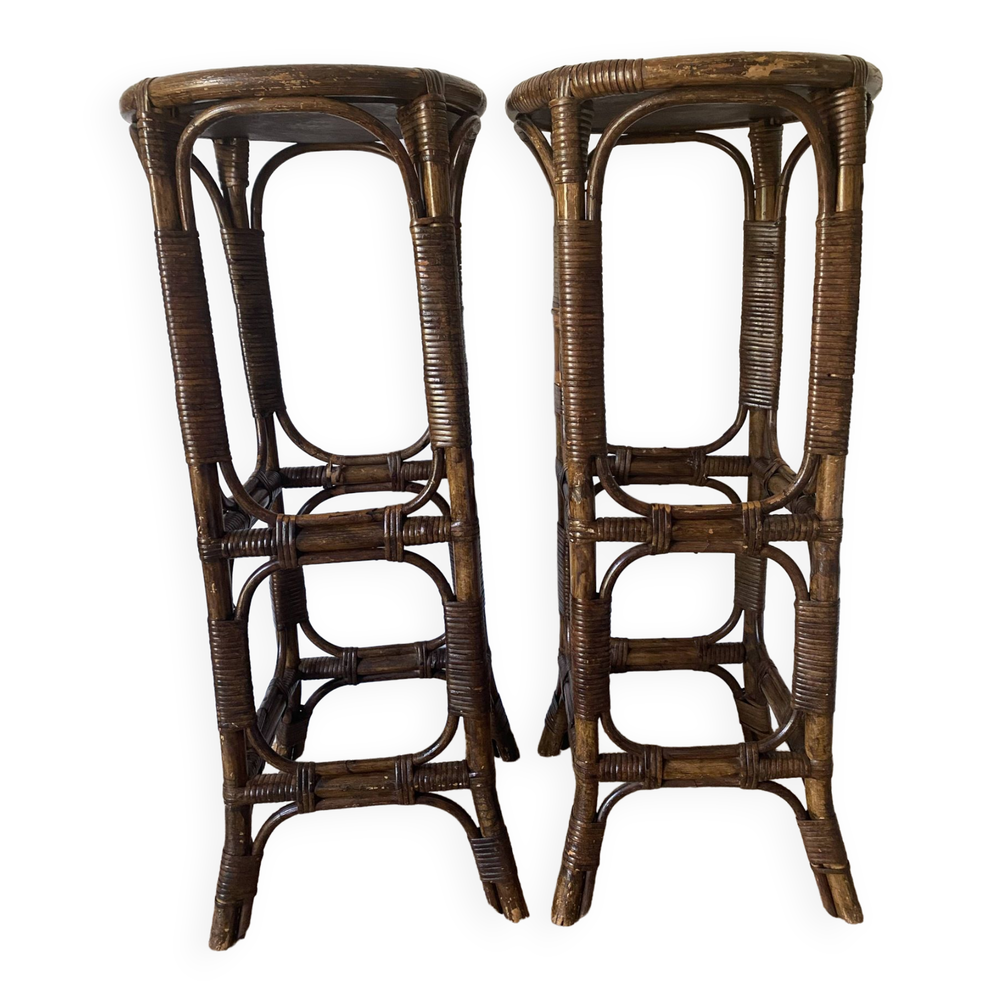Vintage rattan bar stools or plant holder