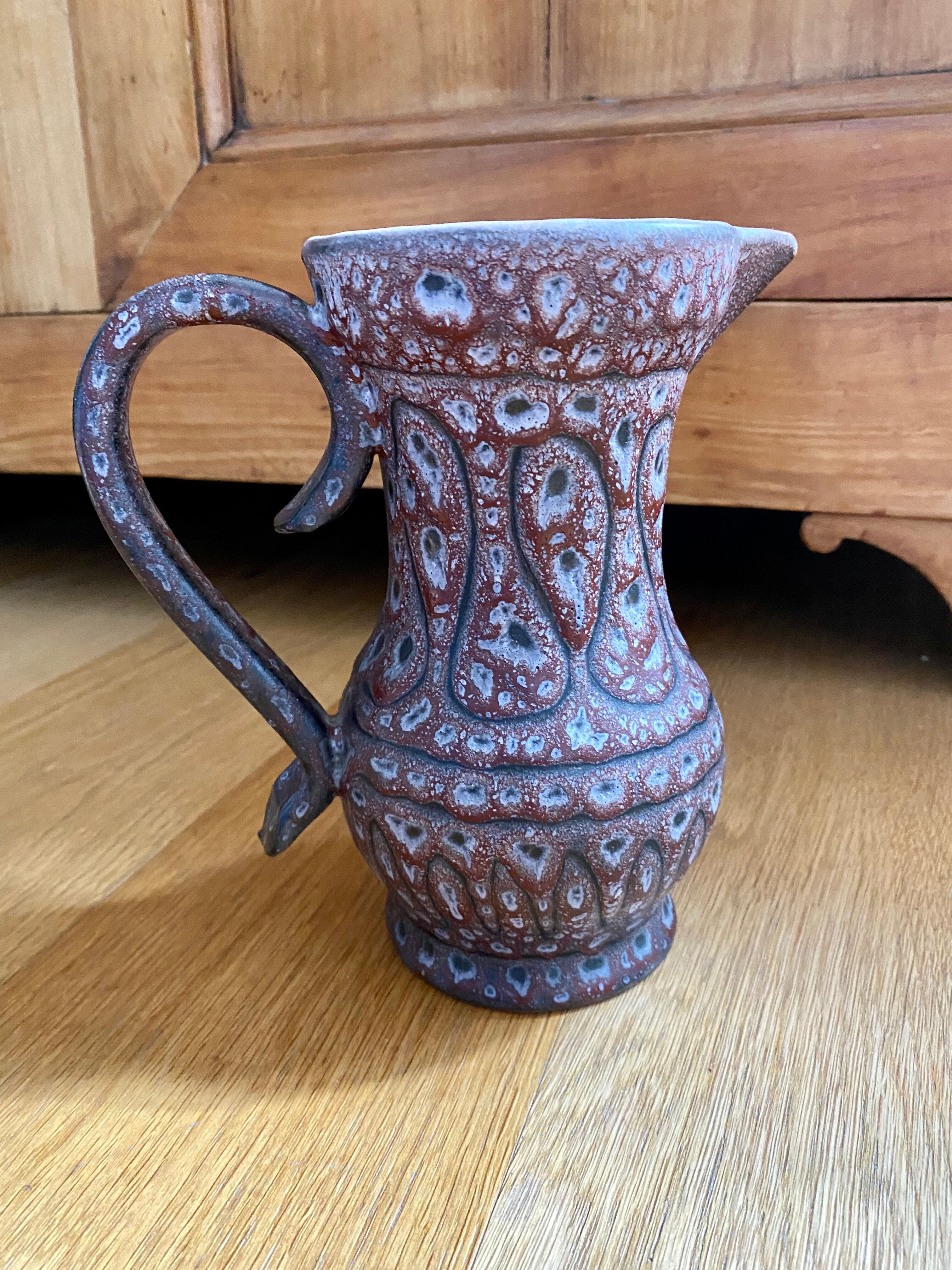 Pitcher Jean Austruy ceramic Vallauris burgundy