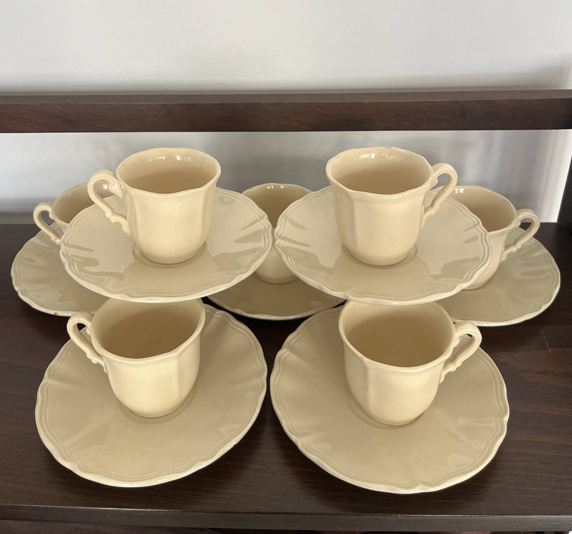 Ivory ribbed café service 7 cups Sarreguemines