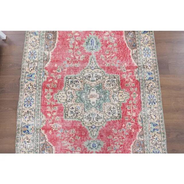 Vintage Turkish Oushak Handmade Wool Cotton Red Area Rug  111x199