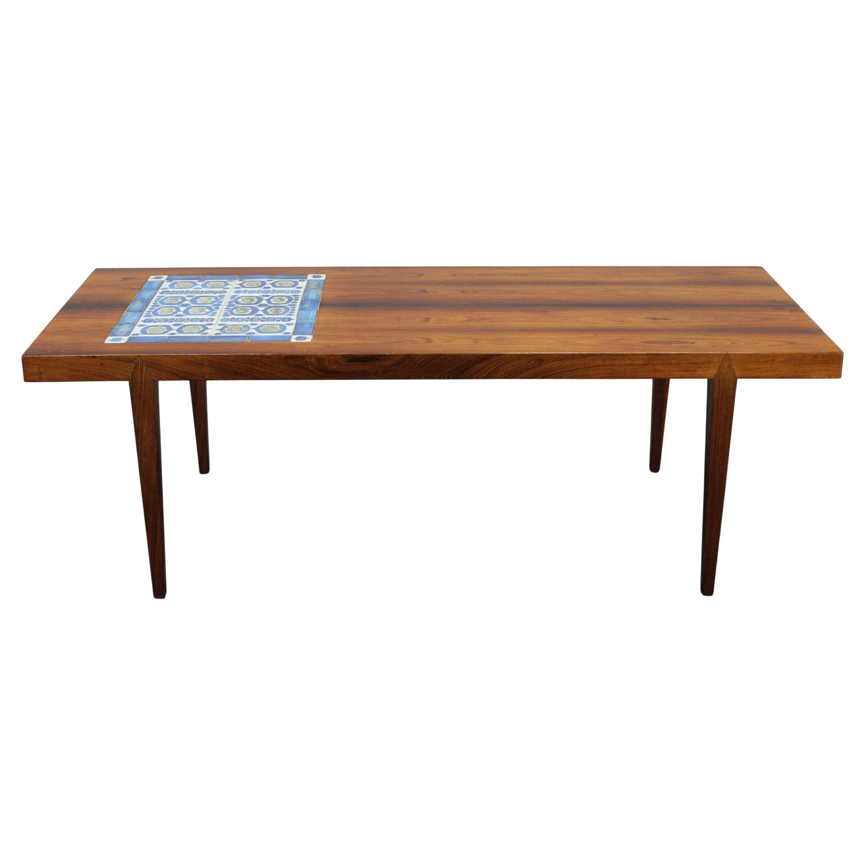Mid-century Danish Haslev Mobelsnedkeri coffee table, ceramic tile inlay, 1960s