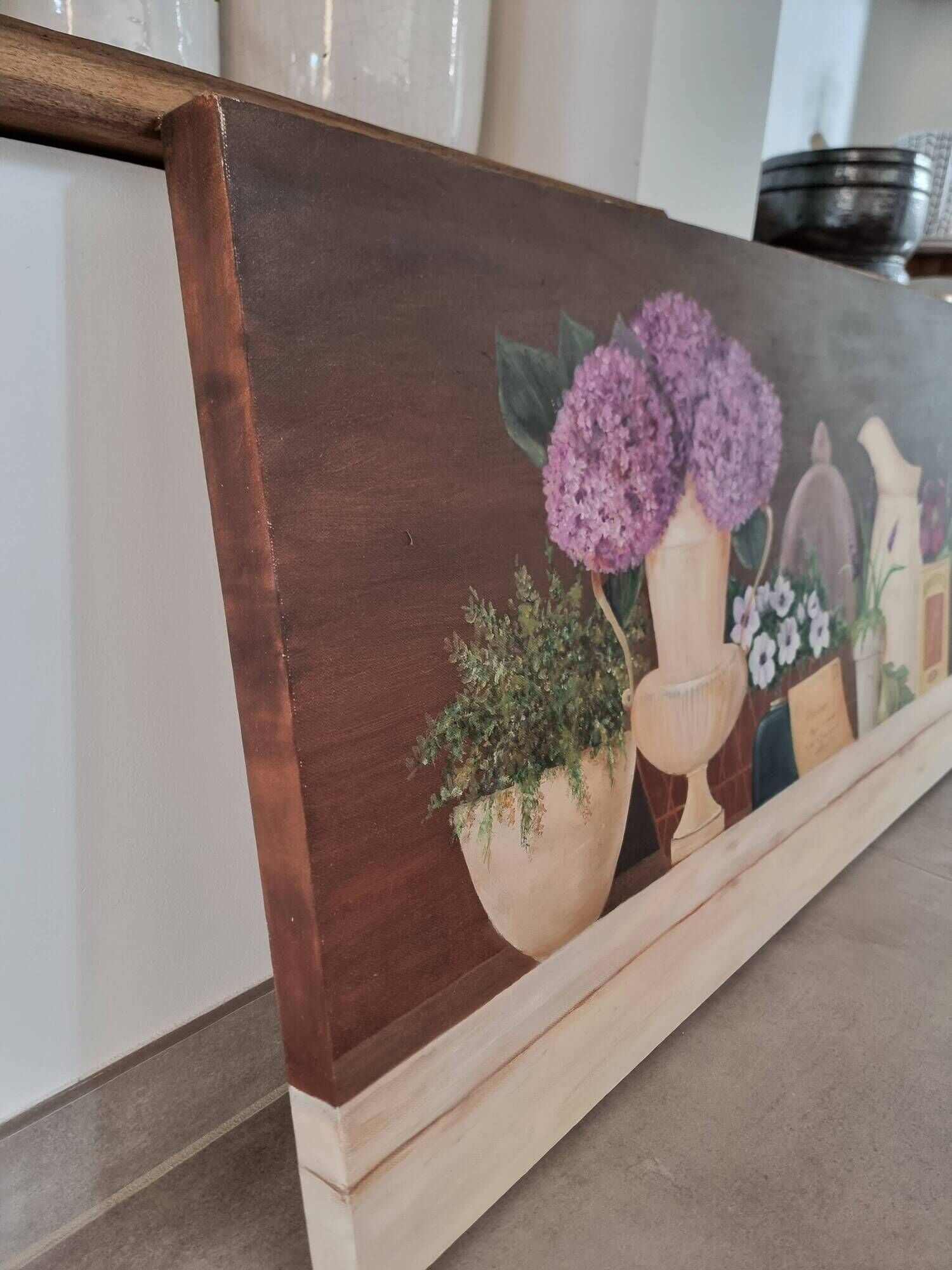 Oil painting on canvas flower and pot 100 x 50 cm