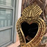 Miroir coeur en laiton type ex-voto habibi