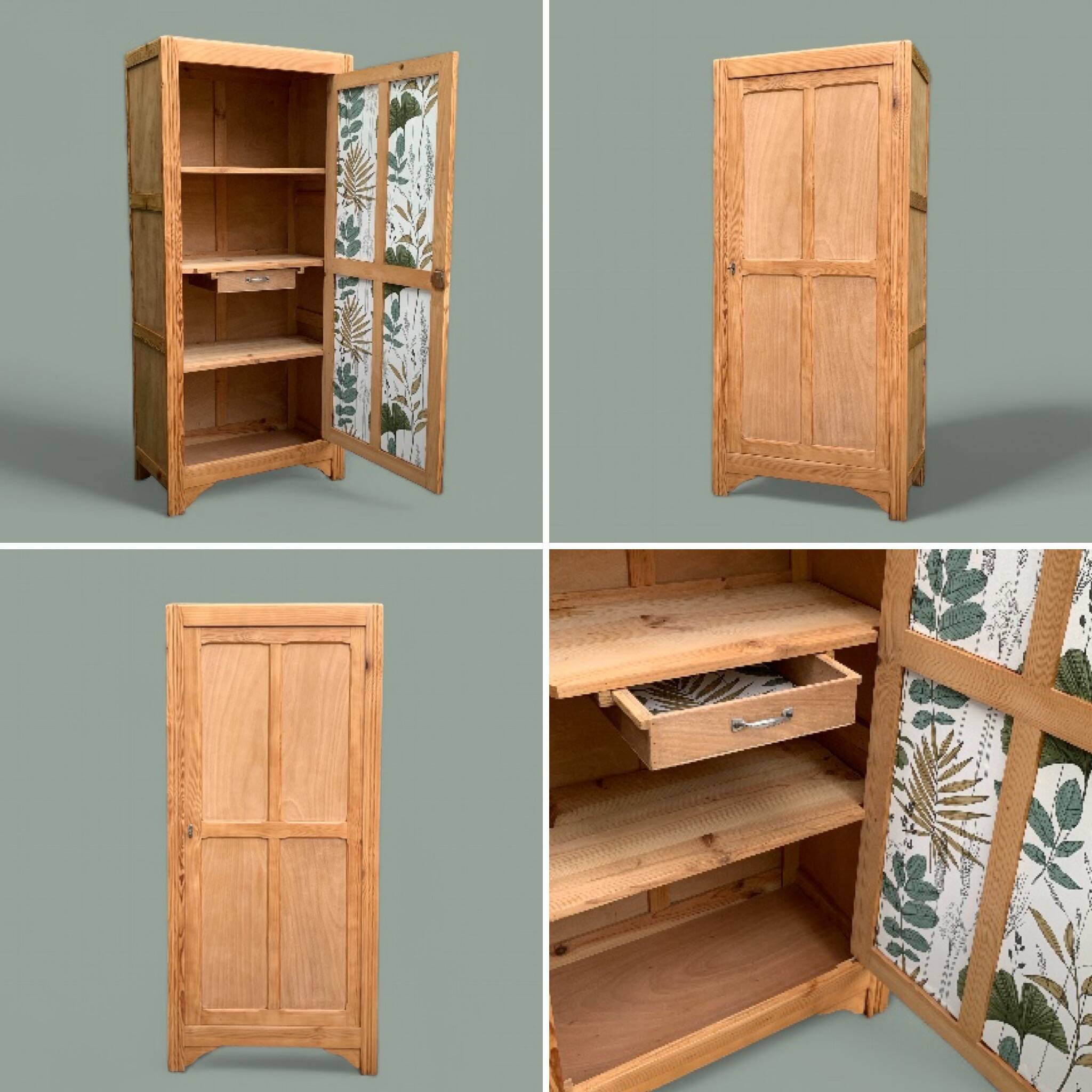 Parisian bonnet wardrobe, raw wood, 1950s