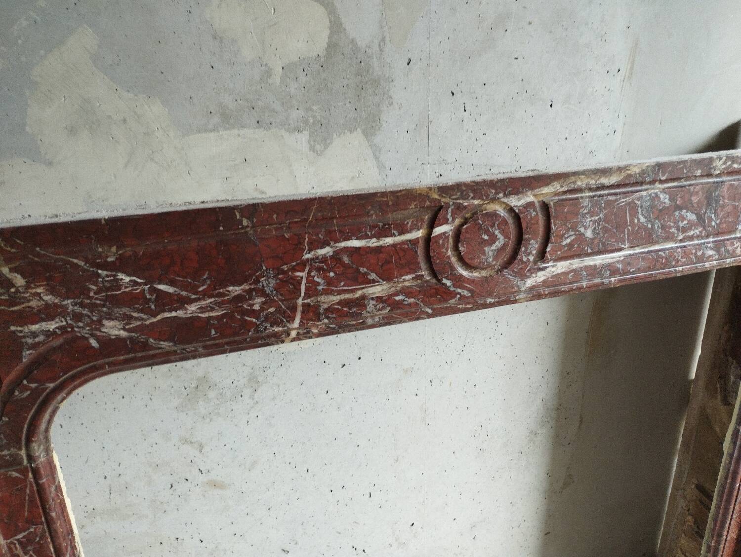 Old Louis XV red marble fireplace