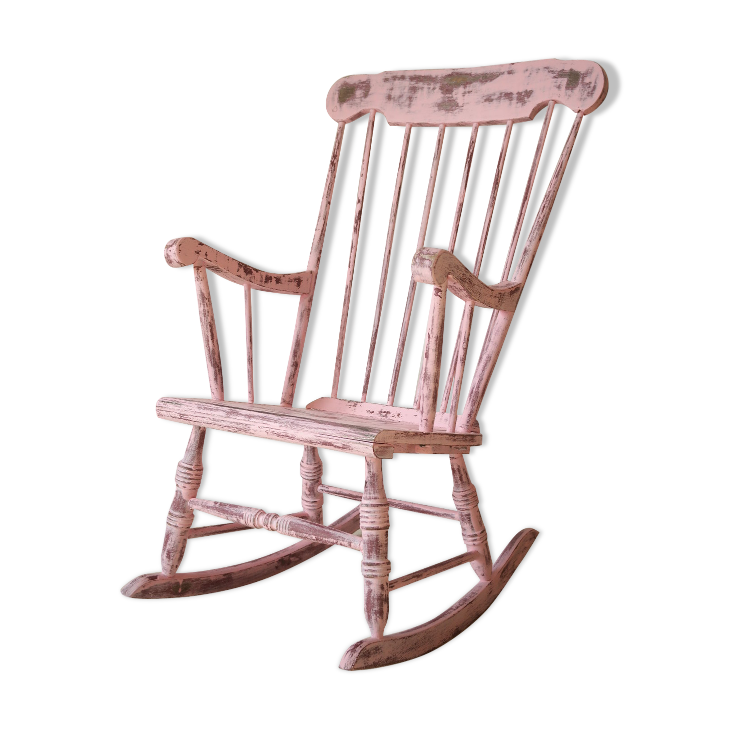 Rocking-chair vintage 50 in pink patina wood