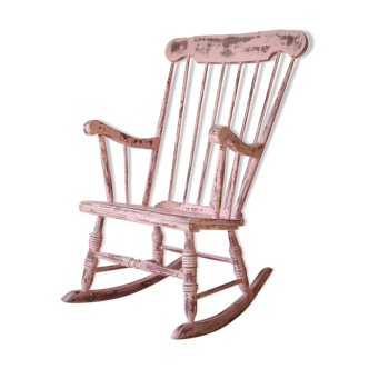 Rocking-chair vintage 50 en bois patine rose